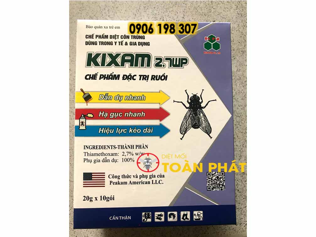 Thuốc diệt ruồi Kixam 2.7WP loại hộp 10 gói 20gr